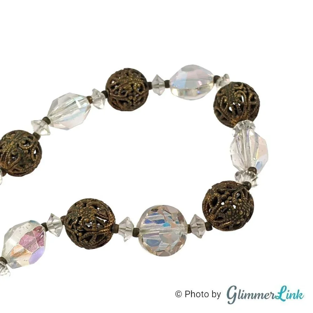 Vintage 1960s Lisner Aurora Borealis Filigree Beads Choker Necklace